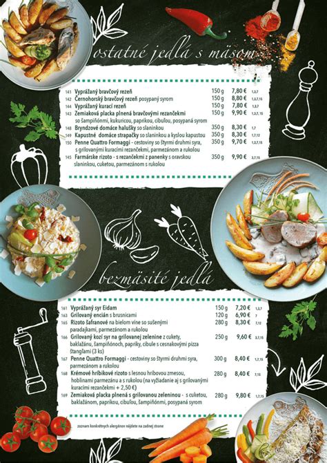 Obrázok zobrazujúci rôzne jedlá z jedálneho lístka