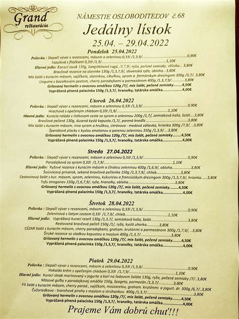 Ilustrácia denného menu s rôznymi jedlami