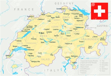 Mapa Švajčiarska s vyznačeným regiónom Ementál