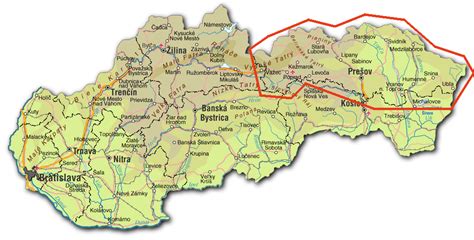 Mapa Prešovského samosprávneho kraja s vyznačenou Gelniciou