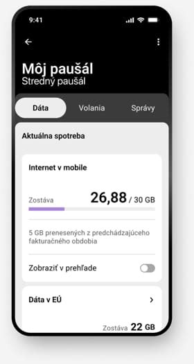 Screenshot mobilnej aplikácie zobrazujúcej rýchlosť