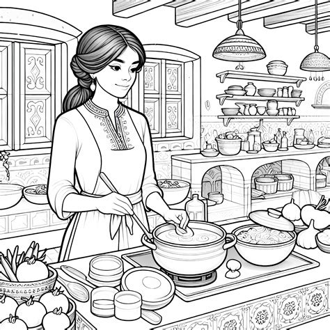 Ilustrácia kuchára pri príprave jedla v školskej kuchyni