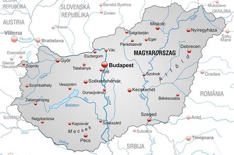 Mapa Maďarska s vyznačenými oblasťami pestovania papriky
