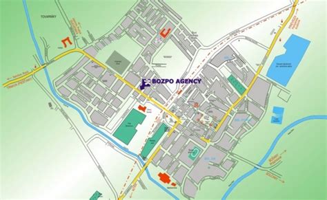 Mapa Topoľčian s vyznačenými prevádzkami pekárne Topec