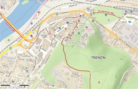 Mapa Trenčína s vyznačeným centrom a polohou reštaurácie