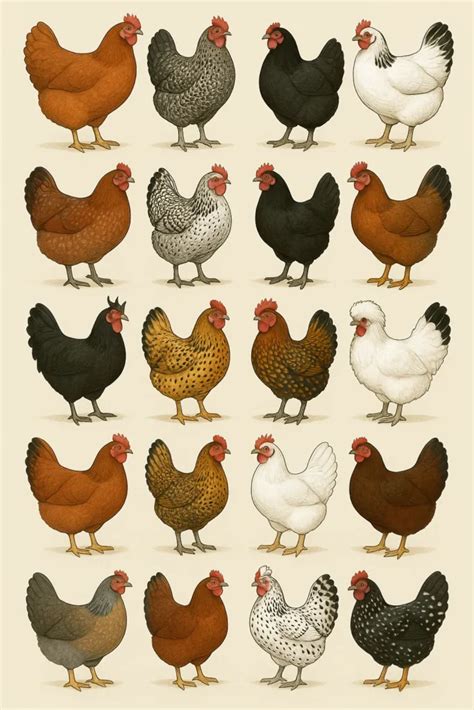 Ilustrácia rôznych plemien sliepok