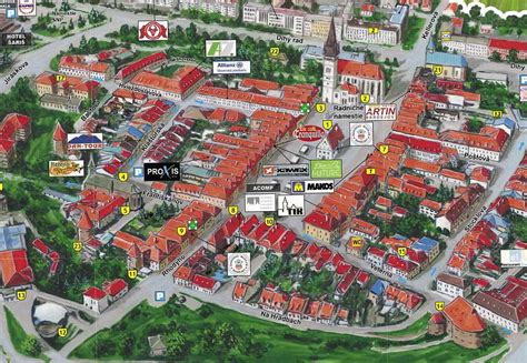Mapa Banskej Bystrice s vyznačenými gastronomickými prevádzkami