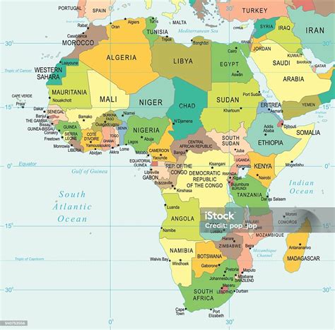 Mapa Afriky s vyznačenými krajinami