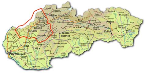 Mapa Trenčianskeho kraja s vyznačenými reštauráciami