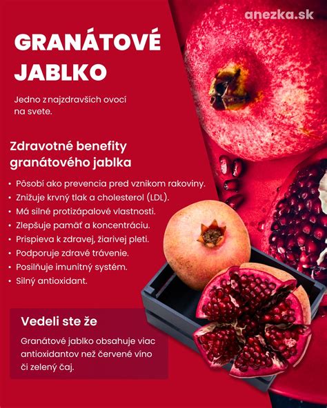 Infografika zobrazujúca zdravotné benefity granátového jablka