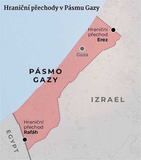 Mapa Pásma Gazy s vyznačenými oblasťami pomoci