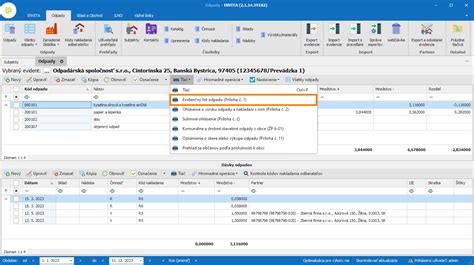 Štruktúra evidenčného listu odpadu