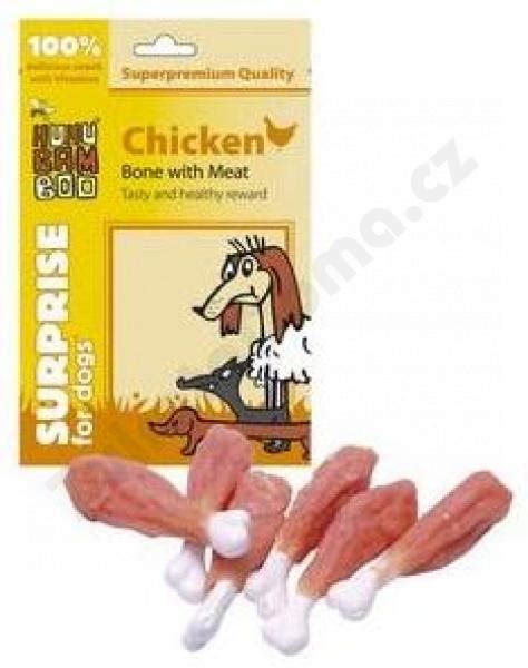 Pes žúvajúci kosť obalenú mäsom