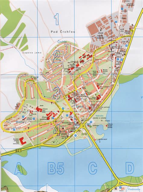 Mapa Kysuckého Nového Mesta s vyznačenými potenciálnymi gastronomickými prevádzkami