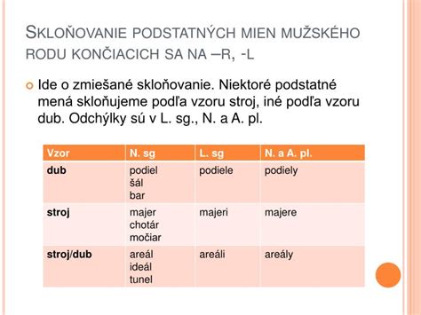 Ilustrácia skloňovania podstatných mien podľa vzoru stroj