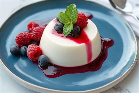 hotová panna cotta s malinami