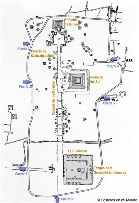 Mapa archeologického náleziska Teotihuacán