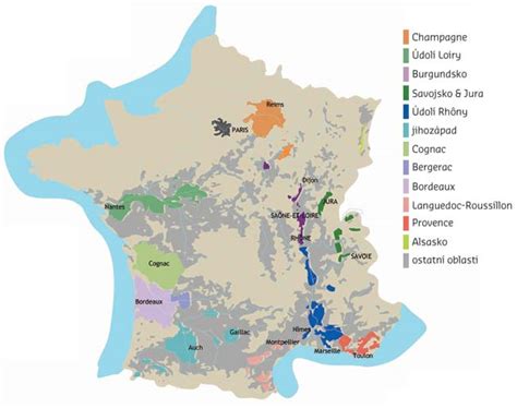Mapa vinohradníckych oblastí vo Francúzsku