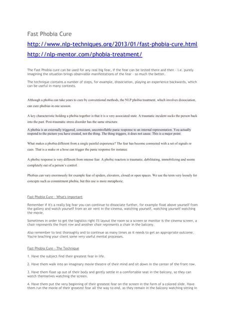 Ilustrácia procesu Fast Phobia Cure
