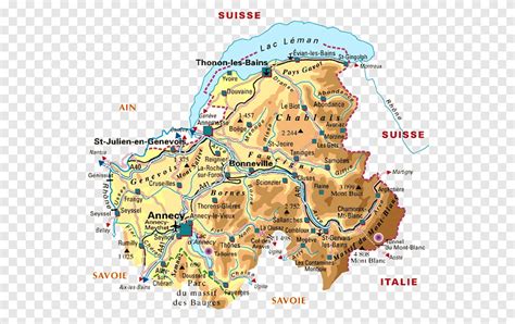 Mapa regiónu Horné Savojsko vo Francúzsku