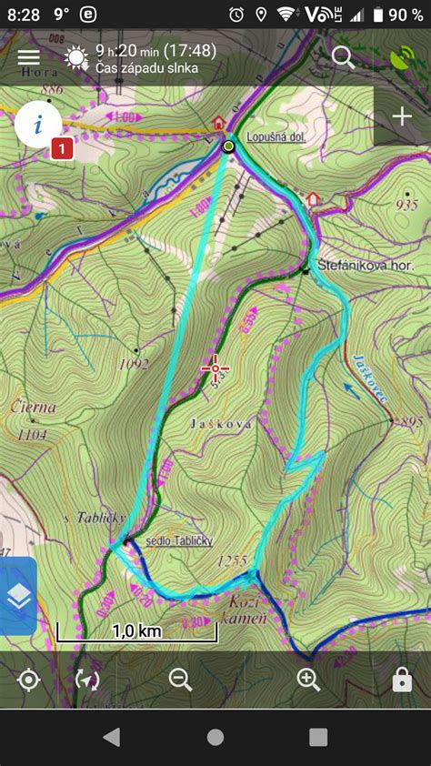 Mapa trasy z Lopušnej doliny na Kozí Kameň