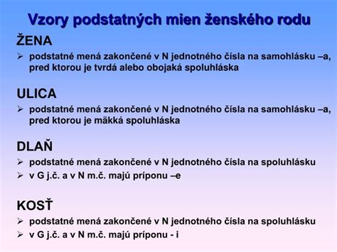 Infografika o skloňovaní podstatných mien ženského rodu