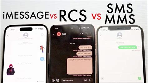 Schéma porovnania iMessage, RCS a SMS