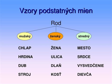 Infografika zobrazujúca vzory skloňovania podstatných mien