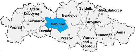 Mapa okresov Sabinov a Lipany
