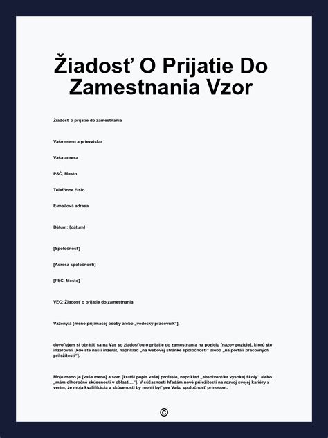Vzor žiadosti o zamestnanie