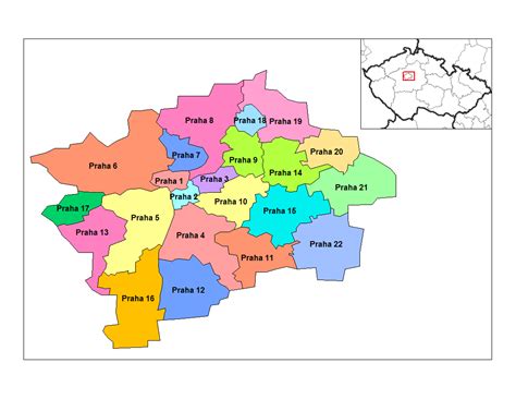 Mapa Prahy s vyznačenou štvrťou Řepy a dopravnými uzlami