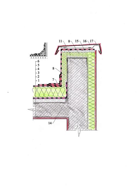 Detail oplechovania atiky s vyznačenými presahmi