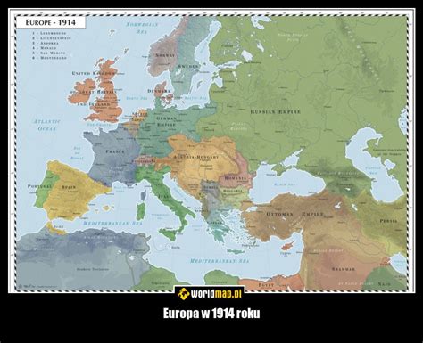 Mapa Európy s alianciami v roku 1914