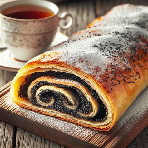 Štrúdľa podávaná s kávou.