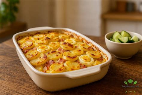 Ingrediencie na francúzske zemiaky: zemiaky, vajcia, klobása, smotana