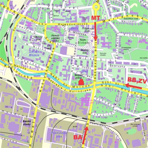 Mapa Prievidze s vyznačenými reštauráciami