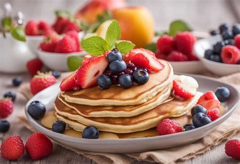 Ilustračná fotografia hotových amerických palaciniek s ovocím a sirupom