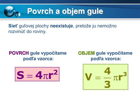 Ilustrácia gule a guľovej plochy s vyznačeným stredom a polomerom