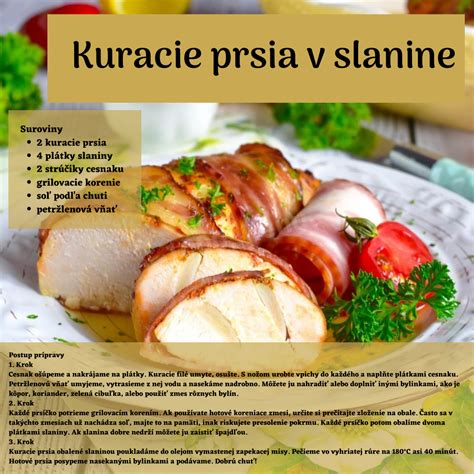 Infografika zobrazujúca kroky prípravy kuracích pŕs v slanine