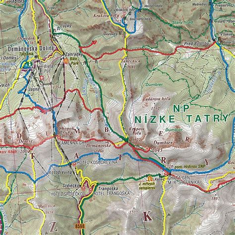 Mapa regiónu Nízke Tatry s vyznačením Jamníka a Liptovskej Porúbky