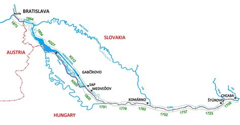 Mapa úseku Dunaja s telemetrickým výskumom