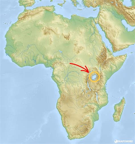 Mapa východoafrických jazier s vyznačenými jazerami Malawi, Tanganika a Viktória