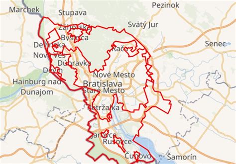 Mapa Bratislavy s vyznačenými zmrzlinárňami v Starom Meste