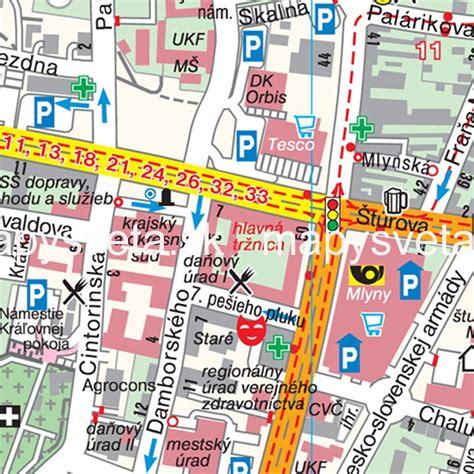 Mapa Nitry s vyznačenými reštauráciami