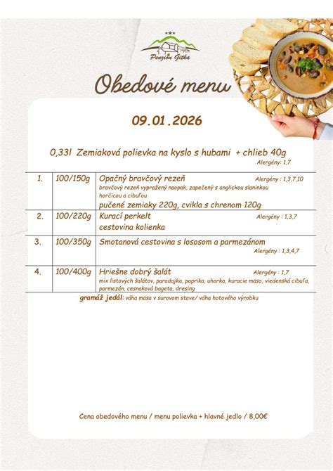 Príklady jedál z nedeľného obedového menu