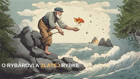 Ilustrácia zlatej rybky a rybára