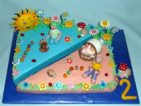 Torta pre dvojičky chlapec dievča s ružovými a modrými prvkami