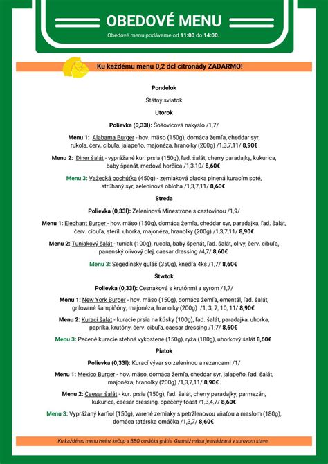 Ilustrácia rôznych druhov obedových menu