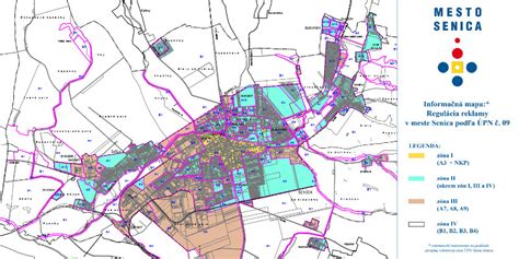 Mapa mesta Senica s vyznačenými prevádzkami