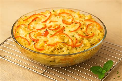 Hotové zapekané cestoviny s cuketou a syrom na tanieri